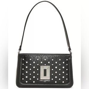 Karl Lagerfeld Simone Small Leather Rhinestone Logo Shoulder Bag NWT